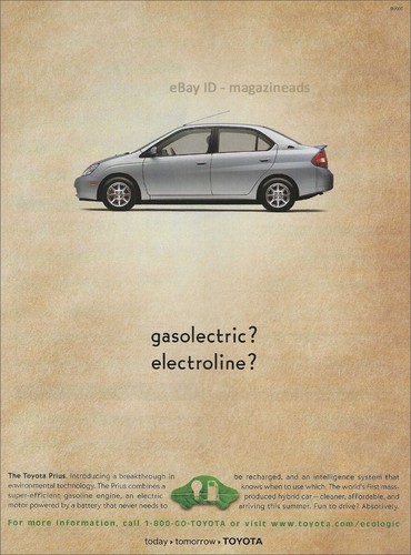 TOYOTA Prius 1-Page MAGAZINE PRINT AD 2000 GASOLECTRIC? ELECTROLINE?