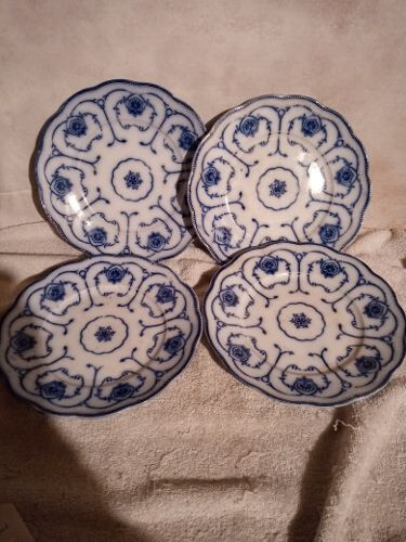 ANTIQUE FLOW BLUE 4 DINNER PLATES PETRUS REGOUT CO MASSTRICHT HOLLAND 9IN NICE - Picture 1 of 4