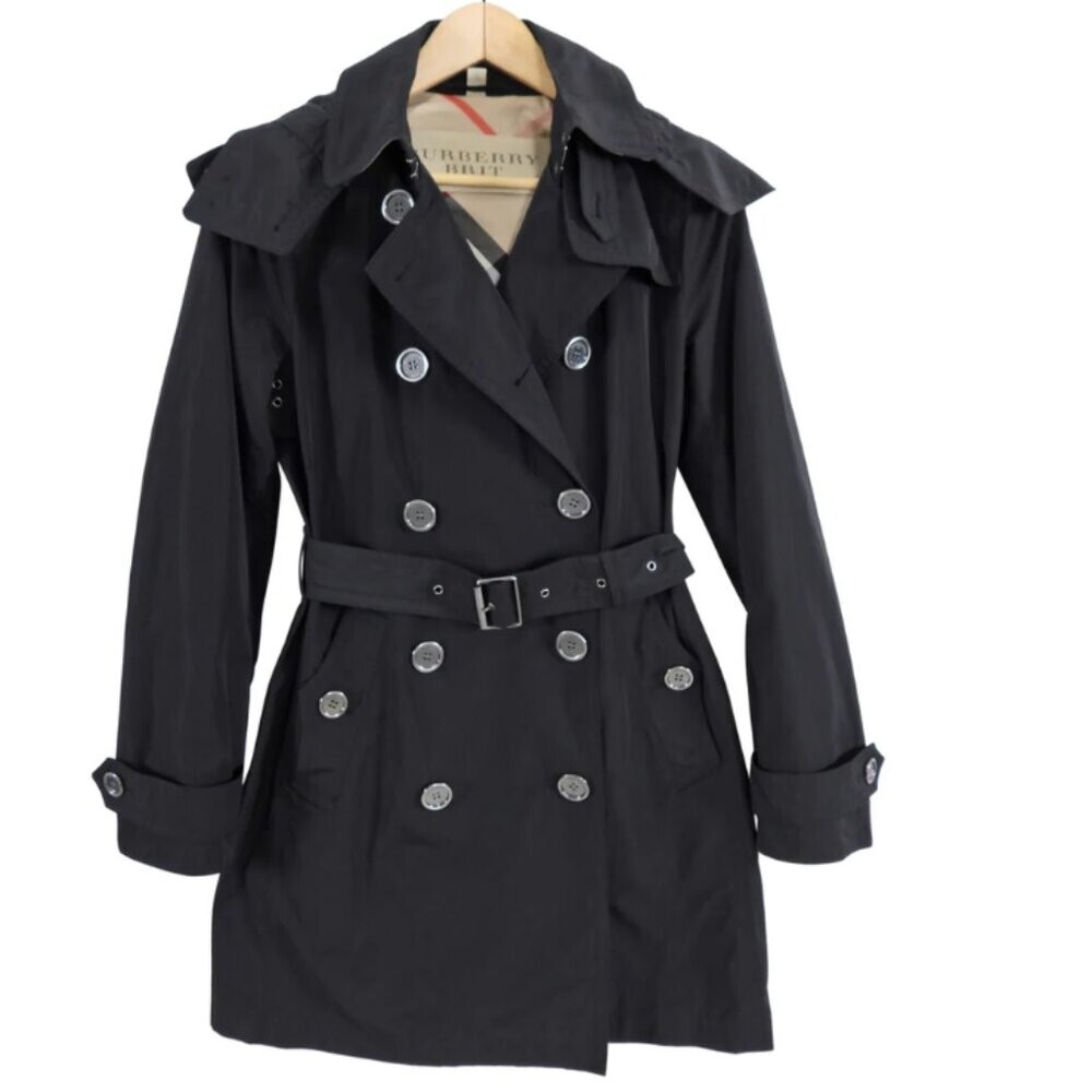 Burberry Brit Black Nylon Short Trench Coat with hood  - US 2 / Extra Small