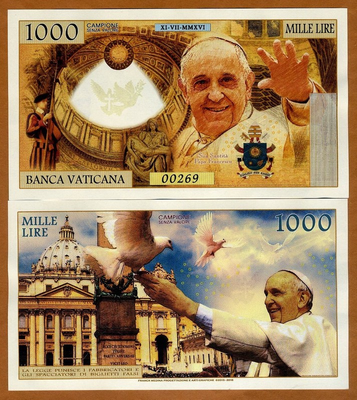Vatican, 1000 Lire, 2016 Private Issue Kamberra, UNC Pope Francis