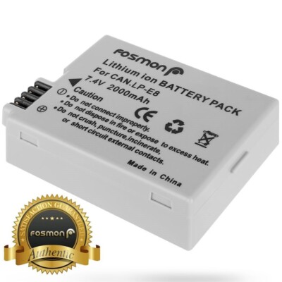 Fosmon 1x 2000mAh LP-E8 Replacement Battery for Canon EOS T2i 550D LPE8 DSLR