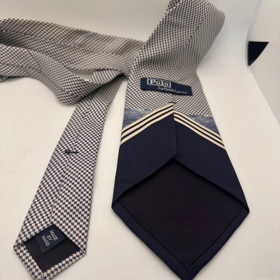 Polo Sport Ralph Lauren Mens Neck Blue White Tie Sailing Yacht Nautical 100%Silk - Image 4 of 4