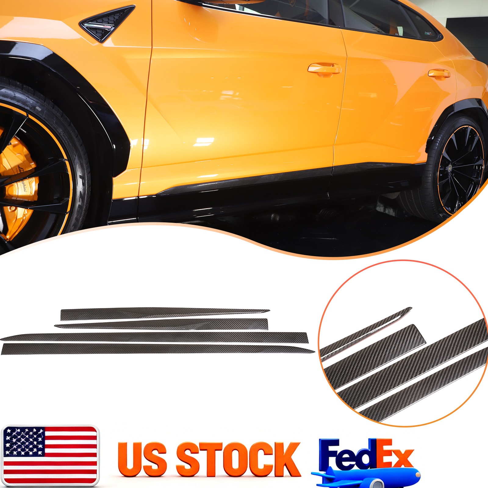 Real Carbon Fiber Door Side Body Molding Trim Strip For Lamborghini Urus 18-23