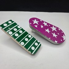 Vintage Metal Noisemaker Set Made in USA Stars Polka Dots Green Purple Retro Toy
