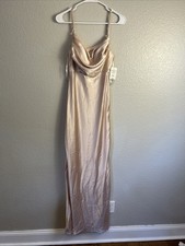 Revelry Skye Satin Bridesmaid Dress Size 2 Blush Party Wedding Cowl Neck Slits