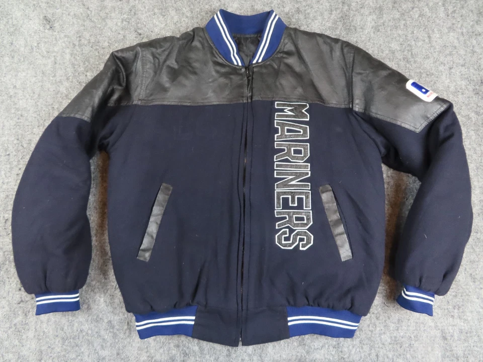 Seattle Mariners Jacket Mens Medium Blue Black Wool Leather Blend MLB Baseball - Image 3 of 4