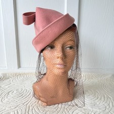 Vintage 1940s Pink Felt Tilt Hat Detachable Veil 40s New York Creation 40s