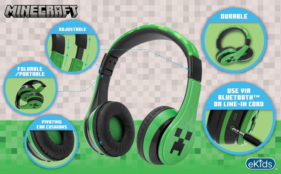 Minecraft Bluetooth Headphones, Wireless Headphones with Microphone Includes ... - Image 2 of 4