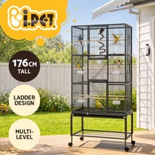i.Pet 176cm 3-Tier Large Bird Cage Aviary with Ladder Parrot Budgie Wheels Black