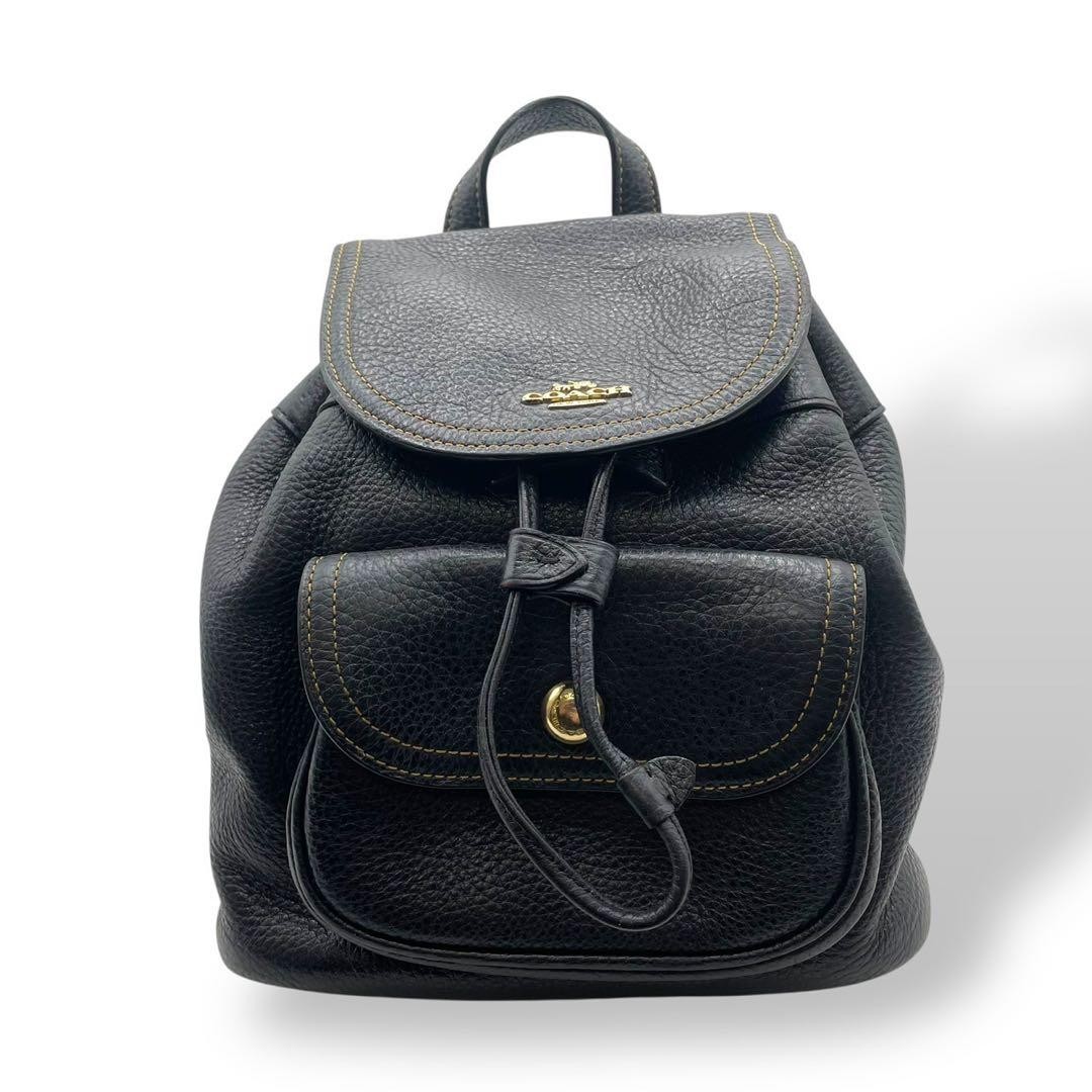 COACH Mini Leather Backpack Black Drawstring Stit… - image 3