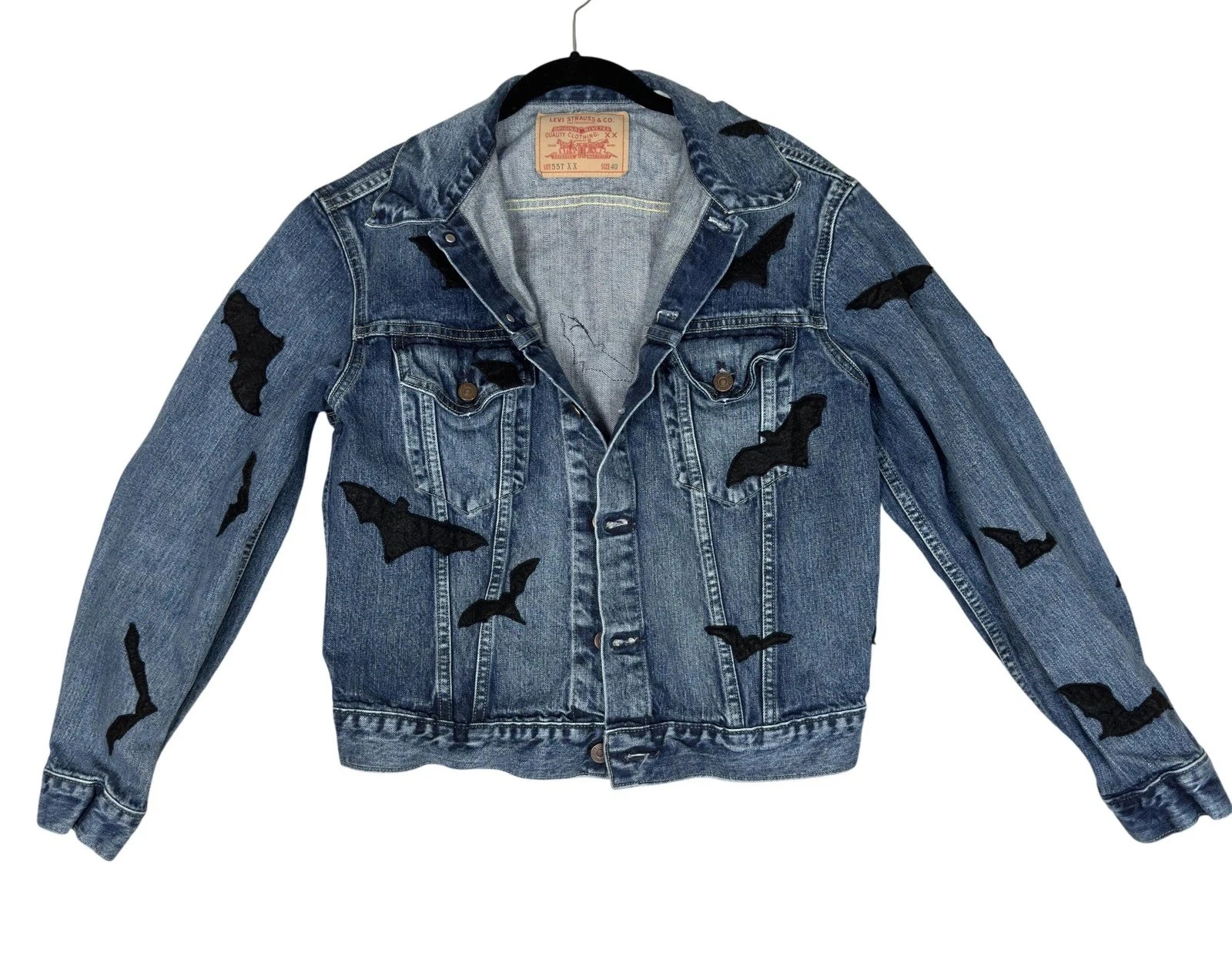 Levi's LVC 1961 Type 3 557xx Blue Trucker Denim Jacket Medium Felt Bat Applique