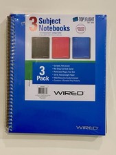 Top Flight 3 Subject Notebooks- 3 Pack Black, Red, Blue notebooks 
