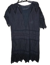 Ulla Johnson Women's Black Eyelet Midi Cotton Dress Size 4 t5