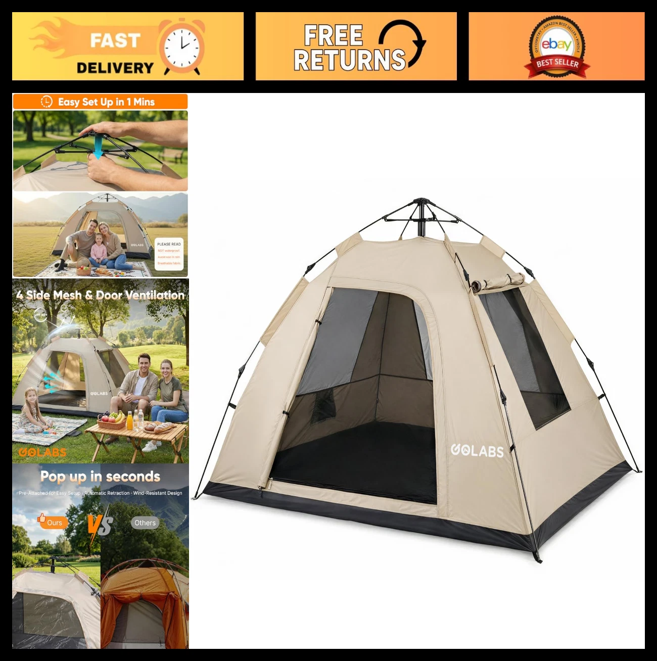 Pop Up Camping Tent for 2-4 People, Instant Setup, Waterproof Canopy, Mesh Venti
Opens in a new wind