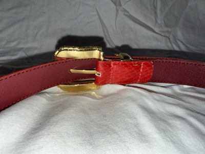 Vintage Red Genuine Snake Skin Belt Gold Buckle With  display picture 2