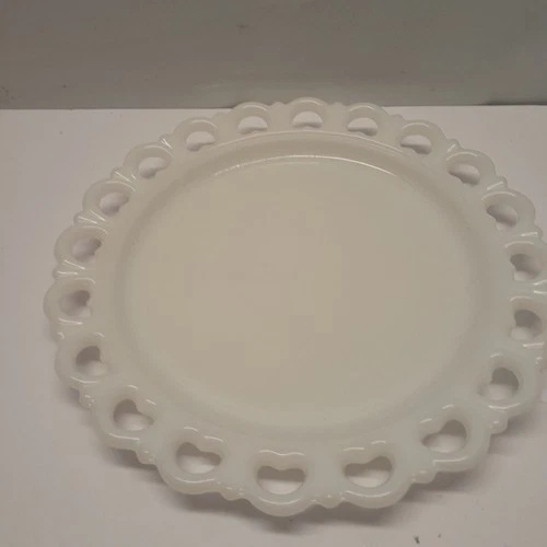 Vintage Anchor Hocking Milk Glass Serving Platter Old Colony Heart Edge 13"