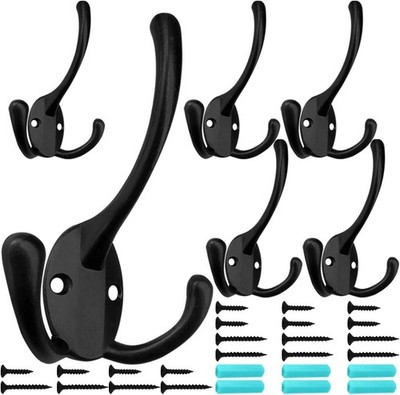 IBosins 6 Pack Big Heavy Duty Three Prongs Coat Hooks Wall Mounted