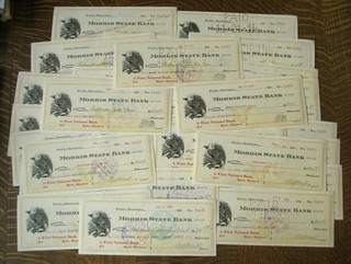 28 nice pictorial PONY MONTANA / MORRIS STATE BANK checks BALD EAGLE vignette