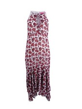 Betsey Johnson Women's Printed Lace-Up Maxi Dress (2, Ivory Burgundy)