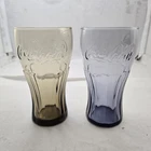 Vintage Coca-Cola Contour Glass Tumblers Set of 2 Amber & Blue Tint Embossed