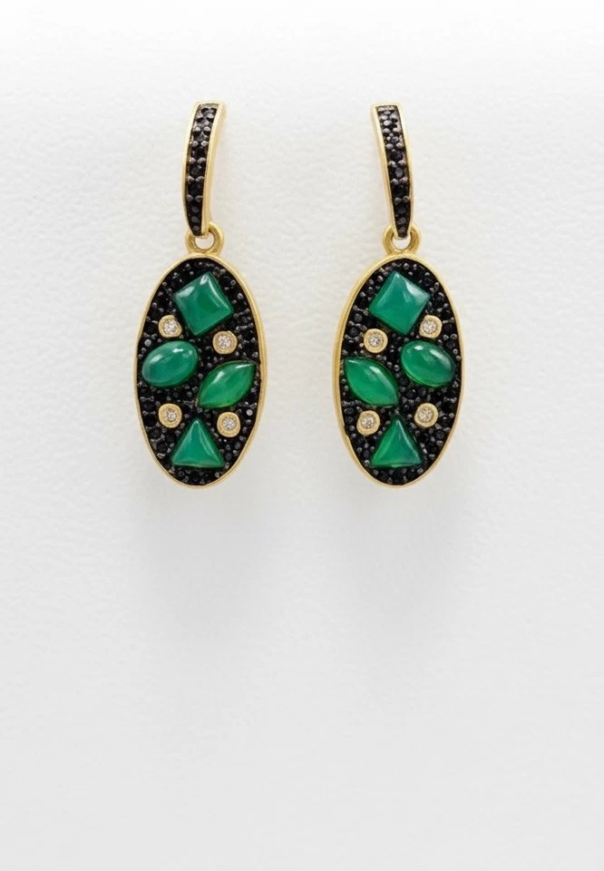 Серьги Freida Rothman 925 14K и черные родиевые pltd зеленый хризопраз и фианиты - Изображение 2 из 4