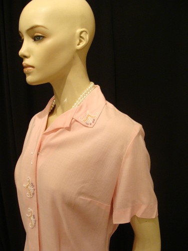 50s VINTAGE MORLOVE PINK LINEN BEADED BLOUSE, NWT M - Picture 7 of 9