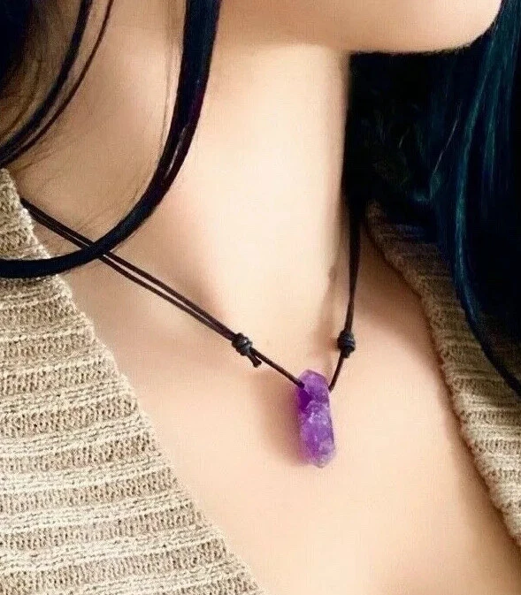 Chevron Amethyst Necklace | Black Cord Crystal Necklace for Men –  Crystalline Dream