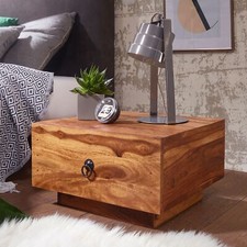 Nachttisch Sheesham Massivholz niedrig Nachtkästchen mit Schublade Nachtkonsole