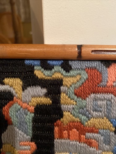 VTG MAYAN TEXTILE FRAMED ART MAYAN WARRIOR AZTEC EMBROIDERED CREWEL BAMBOO FRAME - Picture 7 of 14