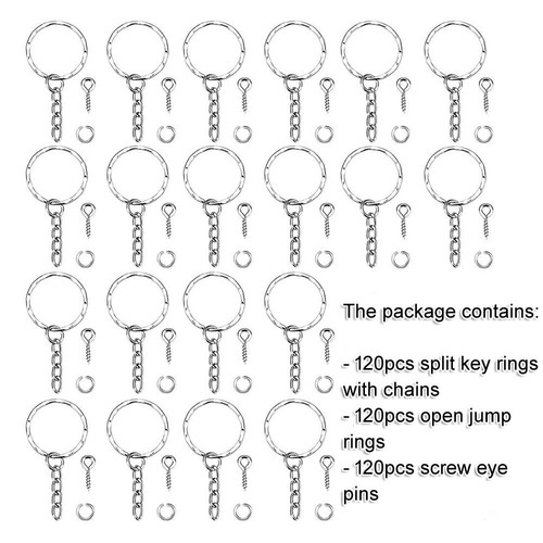120 X Bulk Split Metal Key Rings Keyring Blanks With Screw Eye Pins DIY Jewelry - Picture 2 of 11