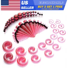18-54Pcs Acrylic Ear Stretching Gauges Kit Spiral Taper Plug Piercing 14G-00G
