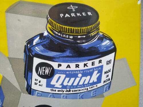 VINTAGE OLD ORIGINAL PORCELAIN ENAMEL AD SIGN PARKER QUINK INK PEN BOX FLANGE - Picture 4 of 12