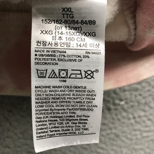 GAP Sweatshirt Hoodie Boys Youth XXL Long Sleeve Tie Dye Graphic Logo Pink White - Picture 5 of 5