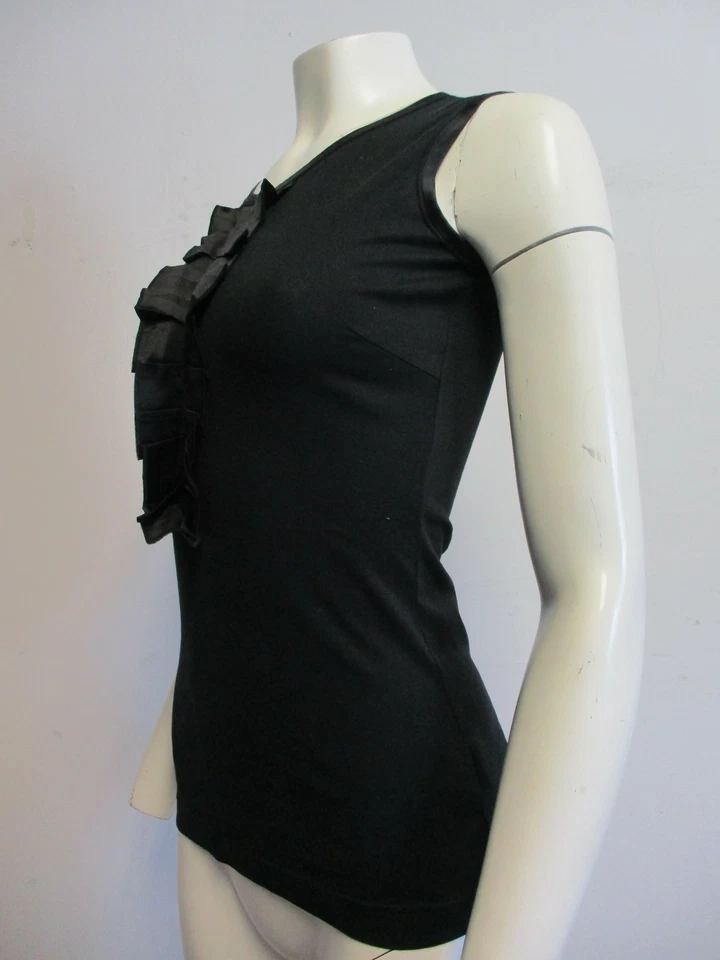 DOLCE & GABBANA Camiseta sin mangas con volantes delanteros algodón negro seda talla 38 Foto 2 de 4