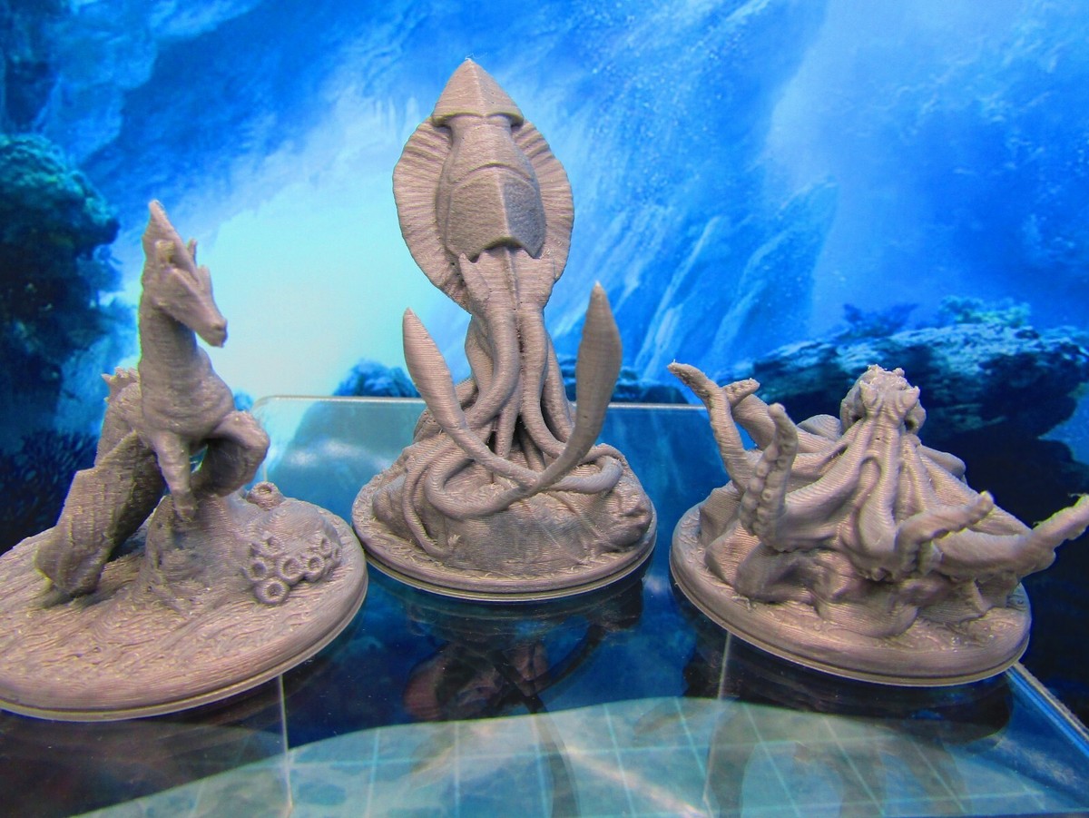 3pc Sea Creature Monster Set Mini Miniature 3D Printed Figure