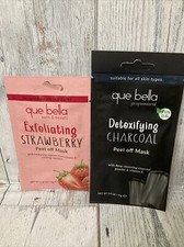 Lot Of 2 Que Bella Masks - Detoxifying Charcoal  Strawberry Peel Off Mask