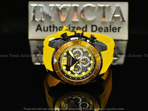 NEU Invicta Herren 50 mm PRO TAUCHER Chrono KÄFIG ZIFFERBLATT gelbfarbiges Armband SS Uhr - Bild 7 von 8