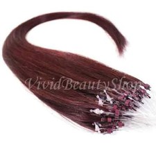 200 Micro Loop Ring Beads I Tip Indian Remy Human Hair Extensions Dark Red 0.8g