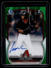 Juan Corniel 2023 Bowman Chrome Green Lava Refractor Auto Card /99 #CPA-JCL