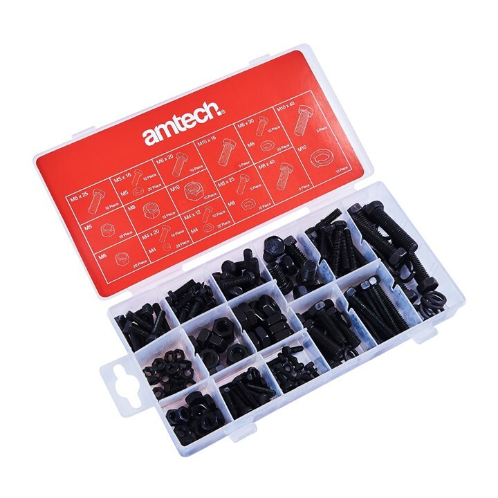 240pc NUT & BOLT SET WASHER LOCK SET STORAGE CASE AMTECH M4 M5 M6 M8 M10 S6230