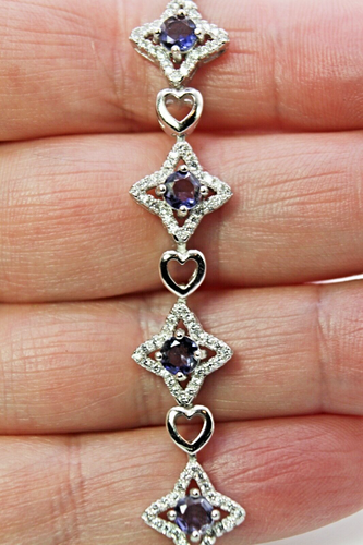 Silver Bracelet Iolite Genuine Natural Gems Solid Sterling 6 3/4 to 8 3/4 Inch - Picture 10 of 24