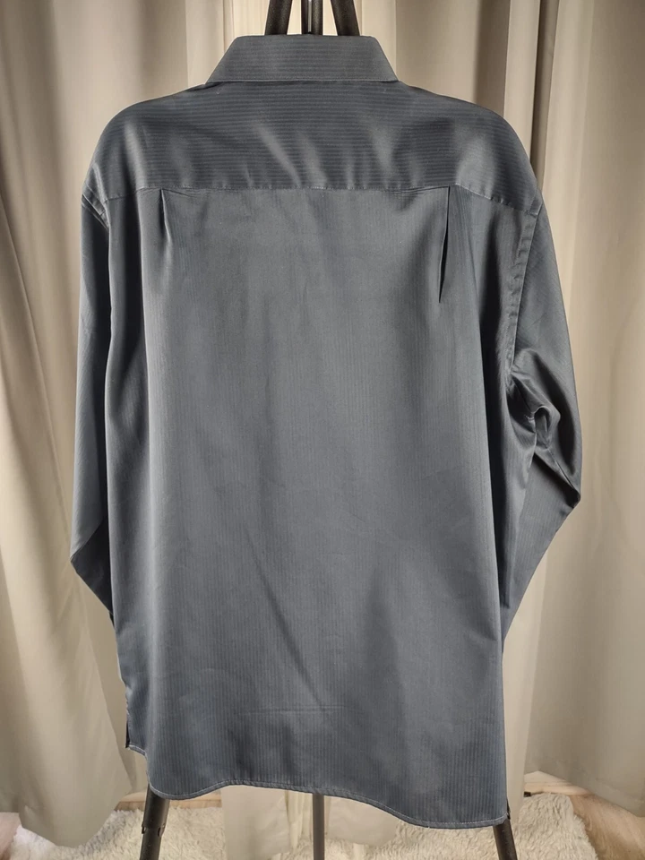 Van Heusen Studio Men Dark Blue To Gray Cotton Blend Dress Shirt Size 16 (34/35) - Image 4 of 4