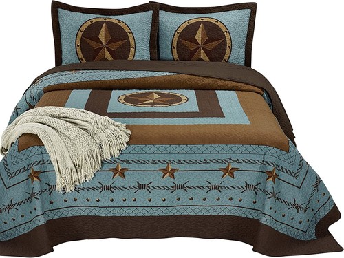 3pcs Pre-Washed Oversized Quilt Set Rustic Western Star Cabin Bedspread Coverlet - Picture 7 of 7