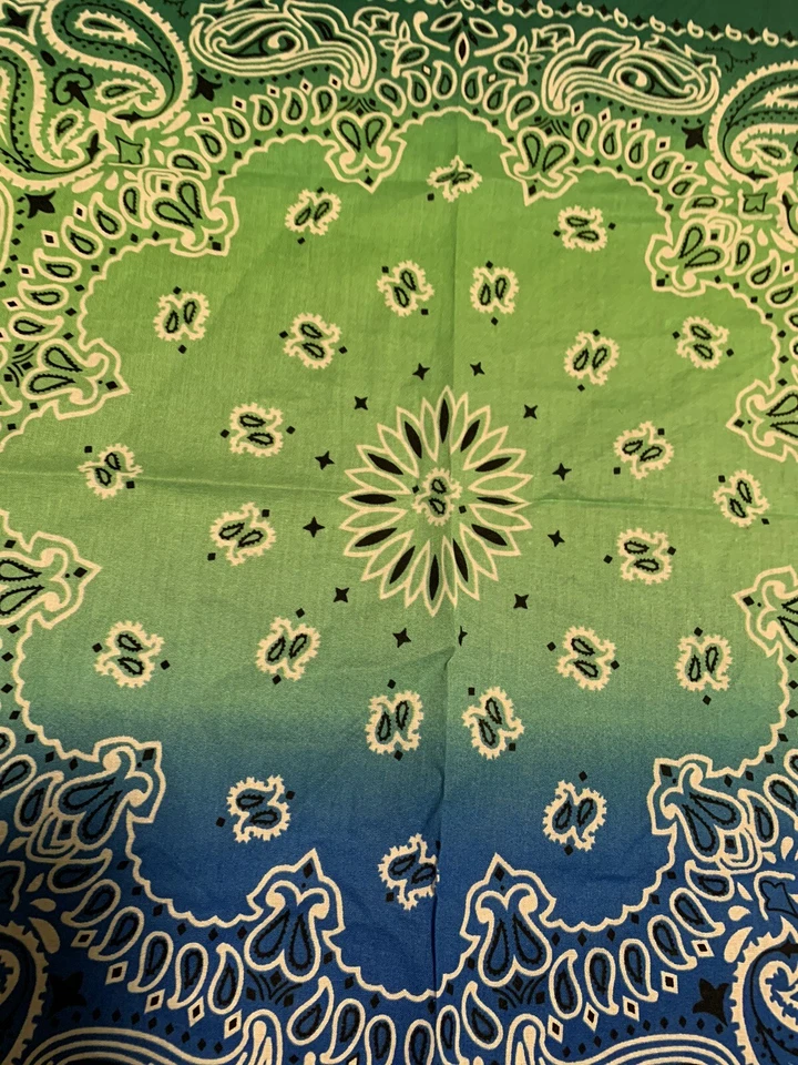 Nuevo sin etiquetas Raro 100% Algodón Tie Dye Vintage Bandana Hippy Motociclista Boho AZUL VERDE Foto 3 de 4