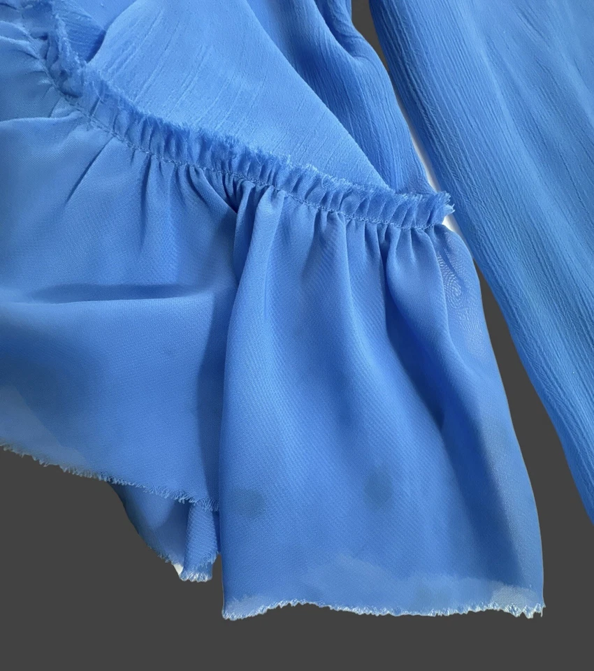 Alice + Olivia Zoey Ruffled Freyed Blue Tunic Dress Womens Small *flaws* - Image 4 of 4