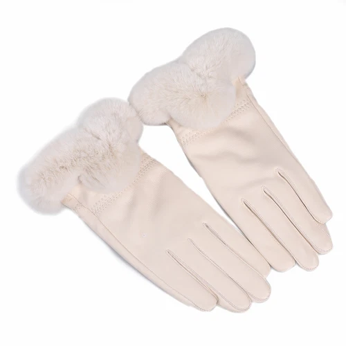 Women's Winter Genuine Leather Gloves Rex Rabbit Fur Warm Trim Cuff Velvet Lined - Picture 22 of 88