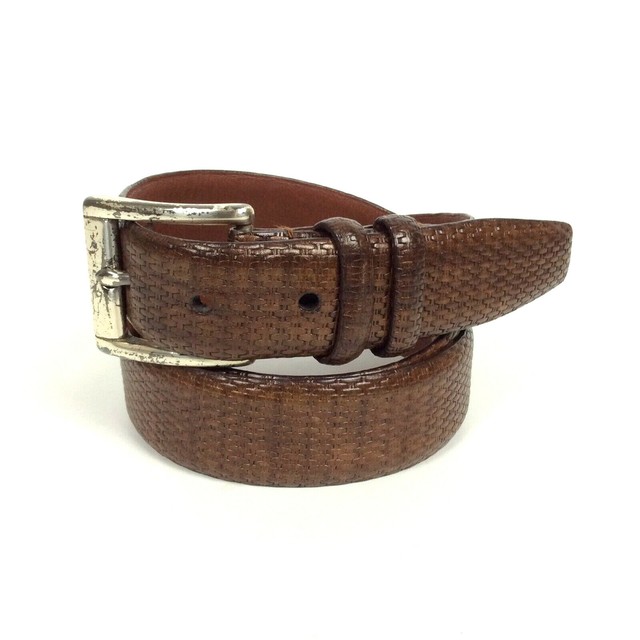 Roundtree & Yorke Mens Belt Size 38 Brown Italian Leather Basketweave