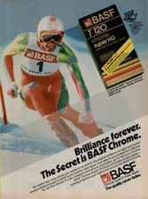 1986 BASF Chrome Audio Video Tapes Downhill Skiing Racer Photo Vintage Print Ad