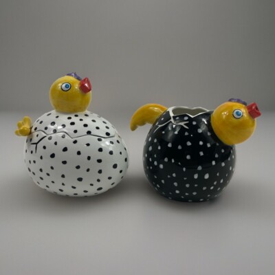 Dept 56 Baby Chick Hatching Egg Creamer & Covered Sugar w/Spoon Easter Country