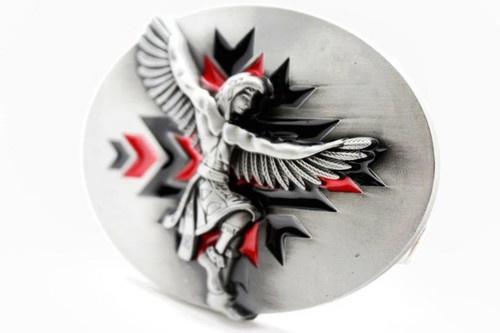 Belt Buckle Men Women Silver Round Metal Native Indian Warrior Dance Wings Bird - Picture 11 of 11